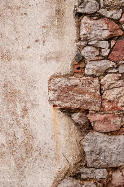 Old Stone Wall Cement Plastered Grunge Surface Copy Space Vertical — Stock Photo, Image