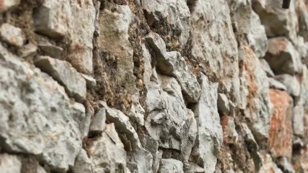 Textura Pared Roca Vieja Con Piedras Ásperas Envejecidas Naturales Cerca — Vídeos de Stock