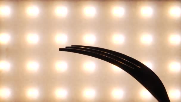 Silhouette Abstraite Une Fourchette Sur Fond Clair Gros Plan Vue — Video