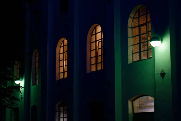 Facade Illuminated Windows Loft Historic Industrial Building Cologne Germany — Stock Photo, Image