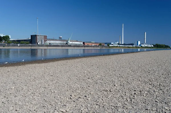 Cologne, Germany August 11, 2022: The Ford Motor Company in cologne at low water levels on the rhine