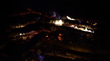 Karanlıkta yanan ateş, şömine görüntülerini kapat.