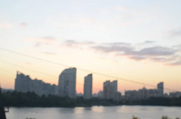 Coucher Soleil Ciel Sur Les Bâtiments Rivière Vue Pont — Photo