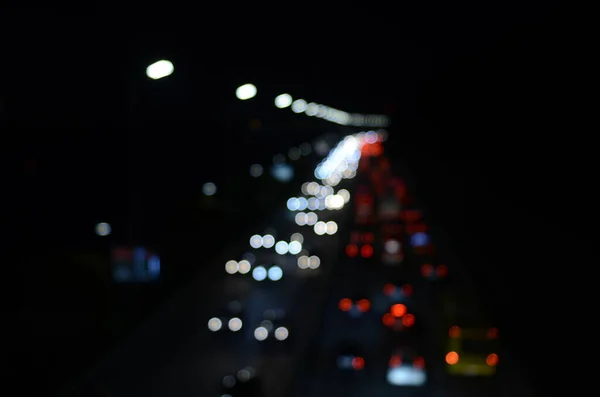 Natt Defocused Skott Trafikljus Bokeh Bakgrund — Stockfoto