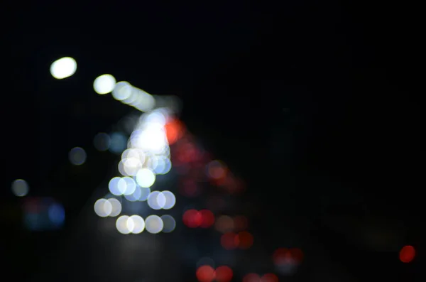 Nacht Defokussierte Aufnahme Von Ampeln Bokeh Hintergrund — Stockfoto