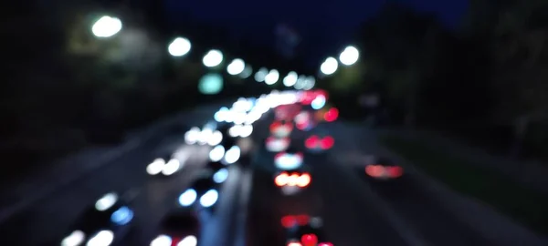 Éjszakai Elterelt Lövés Közlekedési Lámpák Bokeh Háttér — Stock Fotó