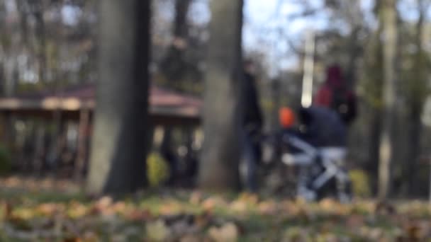 Unfocused Footage People Walking Autumn Park — Stockvideo