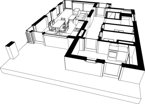 3D建築美術 ベクターイラスト — ストックベクタ