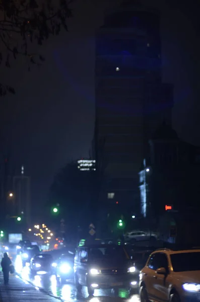Nachtzicht Van Stad Straat Met Auto Lichten — Stockfoto