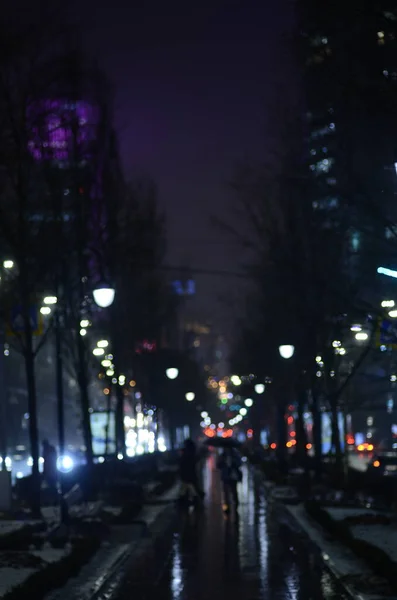 Vista Del Vicolo Illuminato Notte Nella Città Kiev Ucraina — Foto Stock