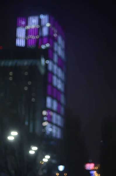 Visão Noturna Edifícios Cidade Com Luzes — Fotografia de Stock