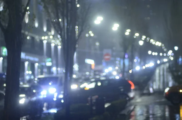 Vue Nuit Rue Ville Avec Des Voitures Des Lumières — Photo