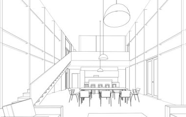 3D iç tasarım sanatı, vektör illüstrasyonu