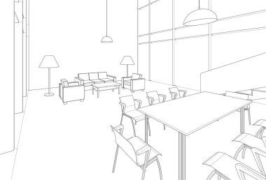 3D iç tasarım sanatı, vektör illüstrasyonu