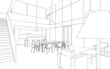 3D iç tasarım sanatı, vektör illüstrasyonu