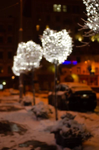 Defocused Night Shot Bokeh Lights Street — Stockfoto