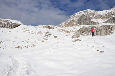 Karla kaplı dağlarla kaplı manzara
