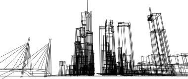 Mimari bina 3d illüstrasyon, çizim konsepti