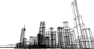 Mimari bina 3d illüstrasyon, çizim konsepti