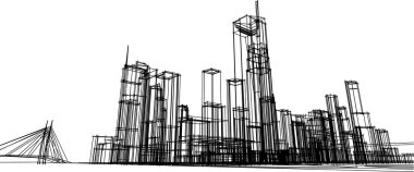 Mimari bina 3d illüstrasyon, çizim konsepti