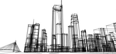 Mimari bina 3d illüstrasyon, çizim konsepti