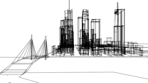Architectuur Gebouw Illustratie Schets Concept — Stockvector