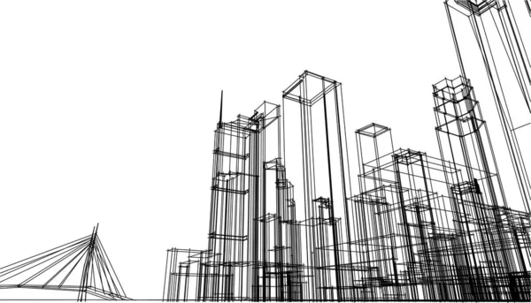 Архитектурное Здание Иллюстрация Концепция Эскиза — стоковый вектор