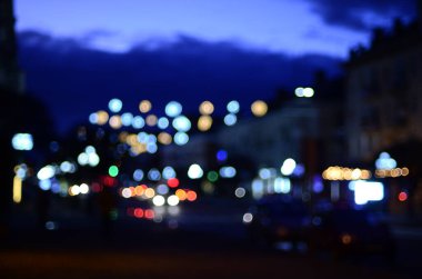 Gece ışıkları Bokeh ile bulanık arkaplan.