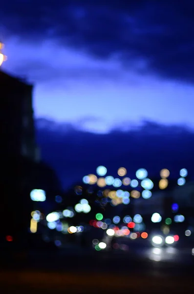 Luces Ciudad Nocturna Fondo Borroso Con Bokeh —  Fotos de Stock