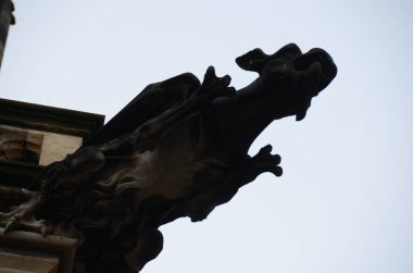 Gotik mimari detay Prag 'daki Saint Vitus Katedrali' nin gökyüzüne doğru yükseliyor.