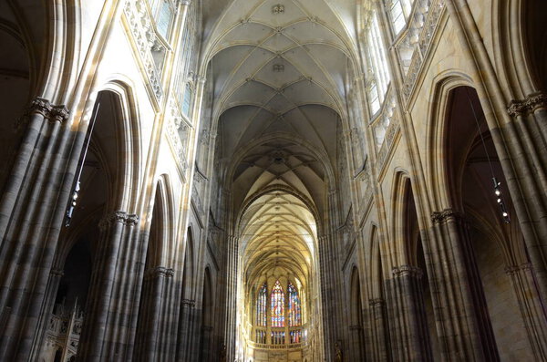 PRAGUE, CZECH REPUBLIC - The Prague's Gothic jewel, St. Vitus Cathedral, is the most famous church at Prague Castle.