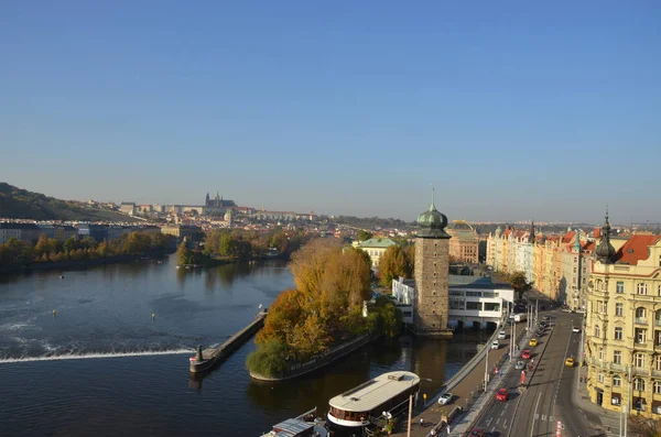 Praga Vista Con Suo Fiume Edifici Repubblica Ceca — Foto Stock