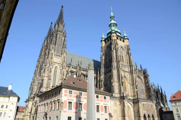 Gothic Architectural Detail Towering Skyward Saint Vitus Cathedral Prague Stock Photo