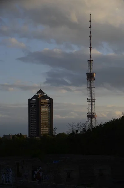 Kyiv Ukraine Metal Tower Pipe Radio Television Broadcasting — Stock Photo, Image