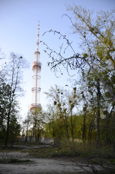 Kyiv, Ukraine. Metal tower, pipe for radio and television broadcasting