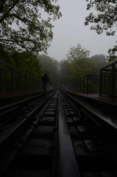 Kiev Ucraina Circuito Ferroviario Nel Parco Ferrovia Bambini Concetto Urbano — Foto Stock