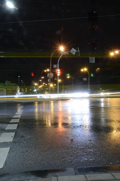 Kiew Ukraine Stadtatmosphärisches Konzept Straßenblick Bei Nacht — Stockfoto