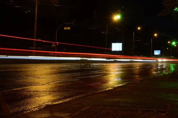 Kiev Ucrania Concepto Atmósfera Urbana Vista Carretera Por Noche — Foto de Stock