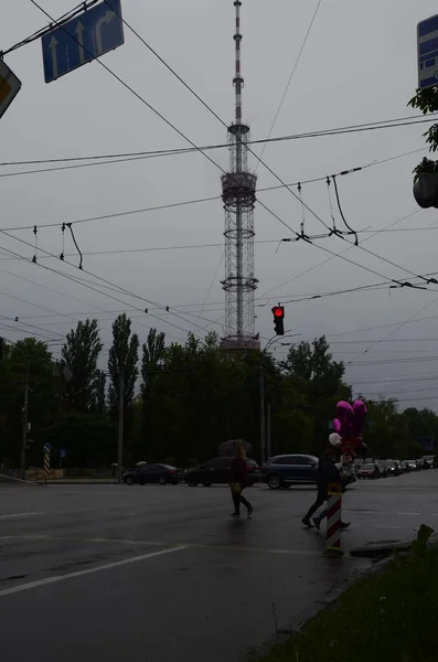 Kiev Ucrânia Torre Metal Para Radiodifusão Televisão — Fotografia de Stock