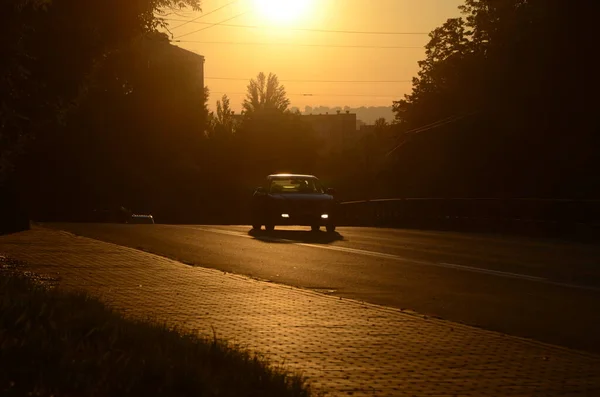 Kiev Ucrânia Conceito Atmosfera Urbana Vista Para Estrada Pôr Sol — Fotografia de Stock