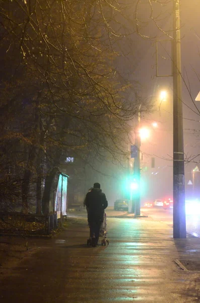 Kiev Ukraine Urbane Atmosfære Koncept Byens Gader Udsigt Natten - Stock-foto