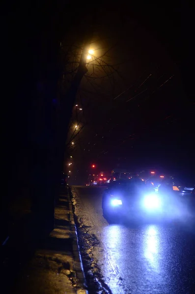 乌克兰基辅 城市大气的概念 城市街道的夜景 — 图库照片