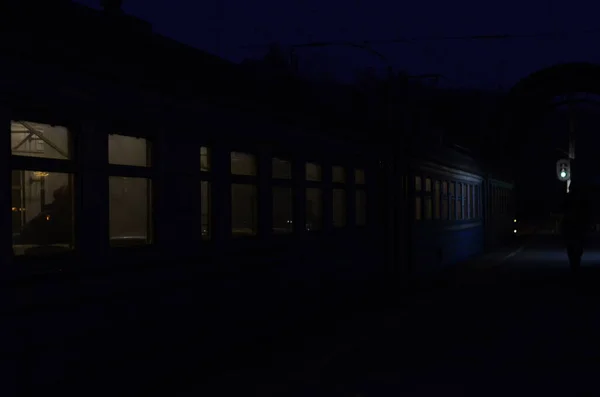 Kyiv Ukrayna Şehir Atmosferi Konsepti Merkez Tren Istasyonu Manzarası Gece — Stok fotoğraf