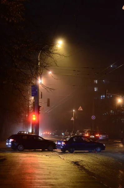 Kiev Ucraina Atmosfera Urbana Concetto Strade Della Città Vista Notte — Foto Stock
