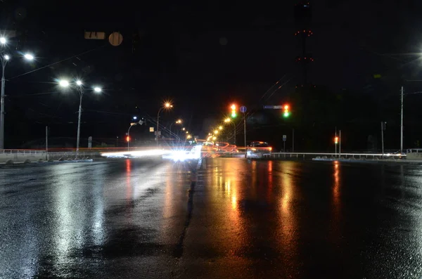 Kiew Ukraine Stadtatmosphärisches Konzept Straßenblick Bei Nacht — Stockfoto