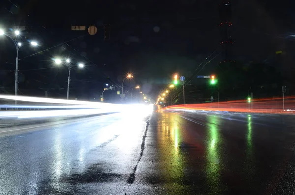 Kiev Ucrania Concepto Atmósfera Urbana Vista Carretera Por Noche — Foto de Stock