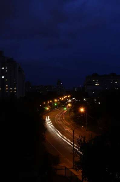 Киев Украина Городская Атмосфера Вид Дорогу Ночью — стоковое фото