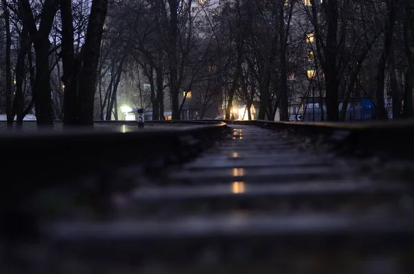 Kiev Ucraina Circuito Ferroviario Nel Parco Ferrovia Bambini Concetto Urbano — Foto Stock