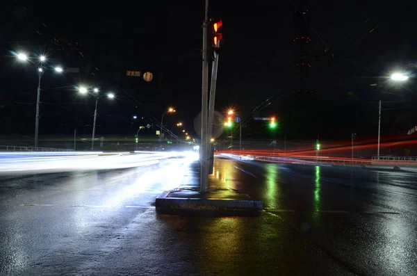 Kiev Ucrania Concepto Atmósfera Urbana Vista Carretera Por Noche — Foto de Stock