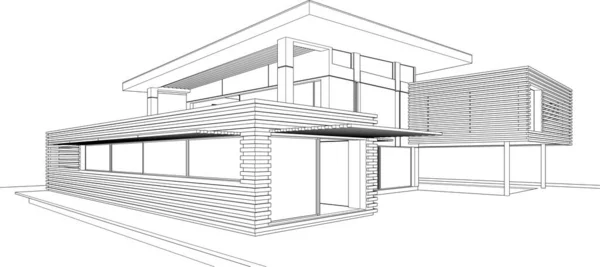 Bosquejo Arquitectónico Lineal Casa Unifamiliar — Archivo Imágenes Vectoriales